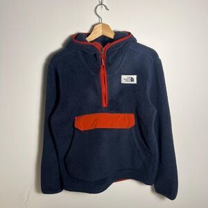The North Face Jacket Mens Small Blue Fleece Hooded 1/4 Zip Anorak Pullover